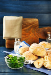 Fresh homemade bread buns from yeast dough with fresh garlic