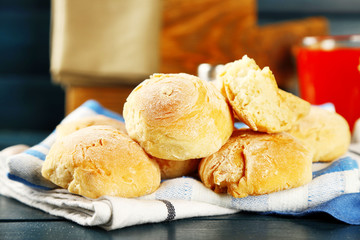 Fresh homemade bread buns from yeast dough with fresh garlic