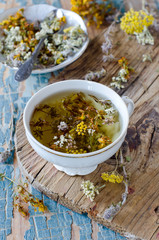 Herbal tea on a wooden table
