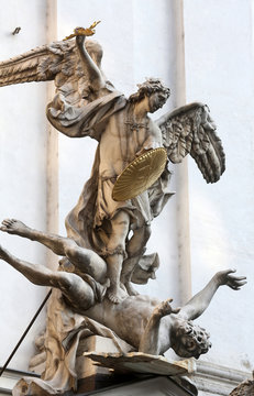 Saint Michael with gold shield and sword of Vienna