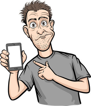 shocked man showing a mobile app on a smart phone
