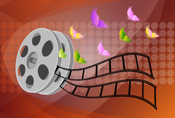 illustration of rolling film reel on abstract background