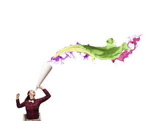 Woman announcing something