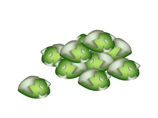 A Pile of Wasabi Peas on White Background