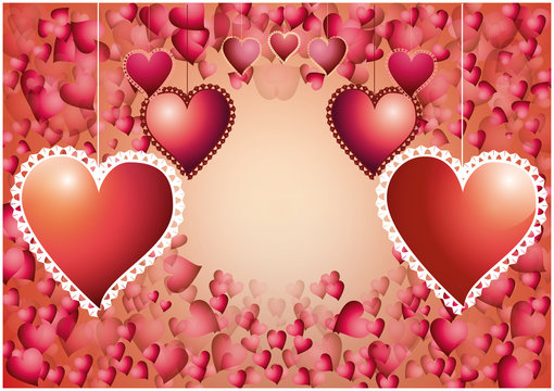 Valentine hearts over red hearts background