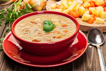 Pea soup with bacon and sausage