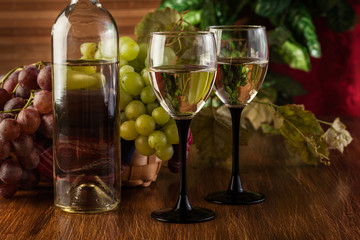 Bottle and glasses of white wine