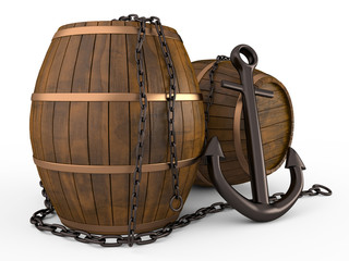 Anchor, barrels and chain, 3D