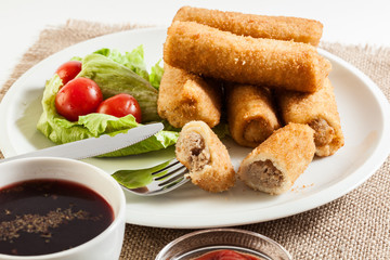 Croquettes with meat and beetroot soup