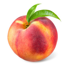 Peach with leaf isolated on white