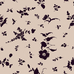 Seamless floral pattern flowers silhouette elements