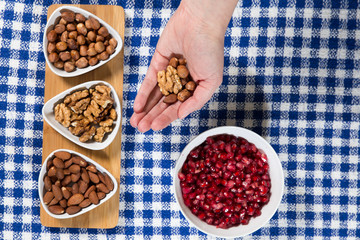 Almonds, hazelnuts, walnuts and pomegranate