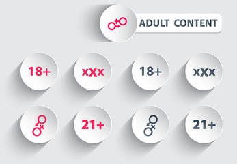 adult content trendy icons on circles with shadow