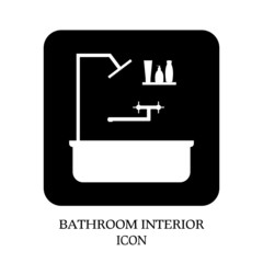 Bathroom interior icon. Black and white style. Shampoo and soap.