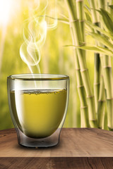 Glass of Hot Tea on Wood Table