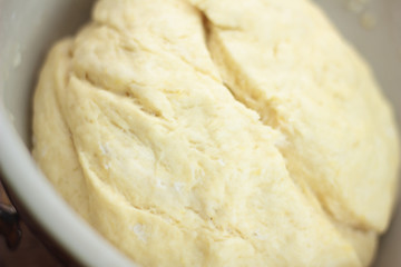 Bowl full of dough ready for rolling.