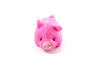 cute pink pig doll isolated on white background