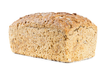 Closeup of wholemeal bread on white background