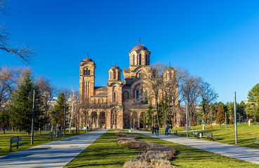 View of St. Mark Church from Tasmajdan Park in Belgrade - Serbia