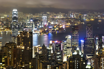 Naklejka premium Hong Kong night view, Hong Kong Island business district.