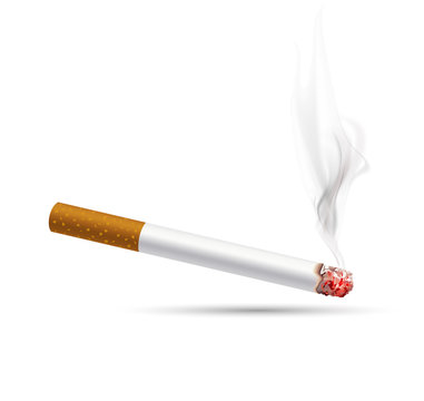smoldering cigarette on a white background