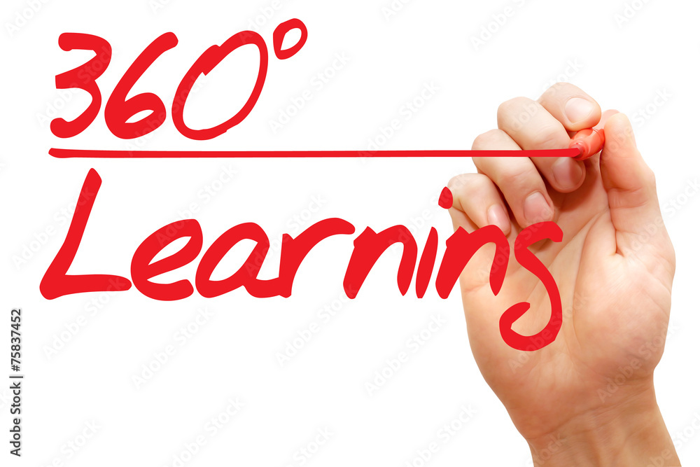 Poster hand writing 360 degrees learning with red marker