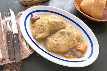 Stuffed cabbage rolls with minced meat in plate