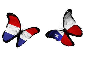 Concept - two butterflies with Netherlandish and Chile flags fl