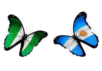Concept - two butterflies with Nigeria and Argentina flags