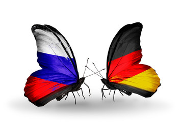 Two butterflies with flags Russia and Germany
