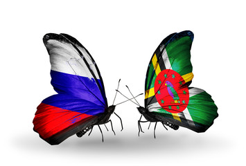 Two butterflies with flags Russia and Dominica