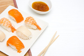 sushi and soy sauce