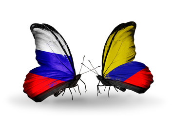 Two butterflies with flags Russia and Columbia