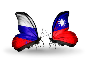 Two butterflies with flags Russia and Taiwan