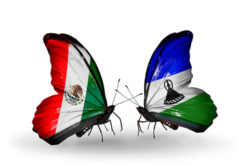 Two butterflies with flags Mexico and Lesotho