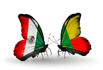 Two butterflies with flags Mexico and Benin