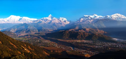Photo sur Plexiglas Dhaulagiri Vue de la gamme Annapurna de Sarangkot, Pokhara, Népal