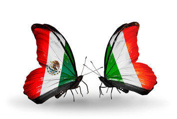 Two butterflies with flags Mexico and Ireland