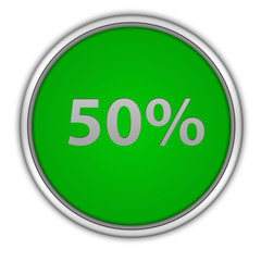 Fivety percent circular icon on white background
