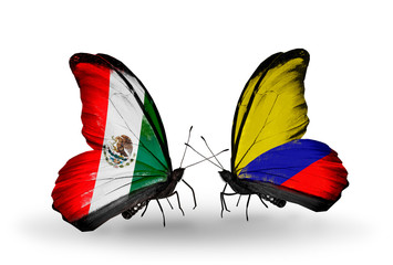 Two butterflies with flags Mexico and Columbia