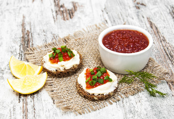 canape with red caviar
