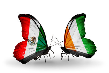 Two butterflies with flags Mexico and Cote Divoire