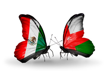 Two butterflies with flags Mexico and Oman