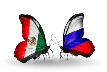 Two butterflies with flags Mexico and Russia