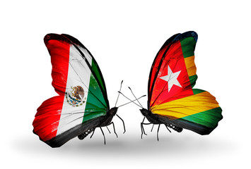Two butterflies with flags Mexico and  Togo