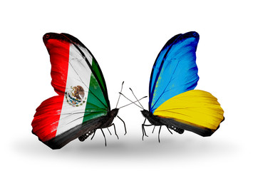 Two butterflies with flags Mexico and Ukraine