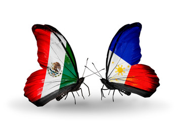 Two butterflies with flags Mexico and Philippines