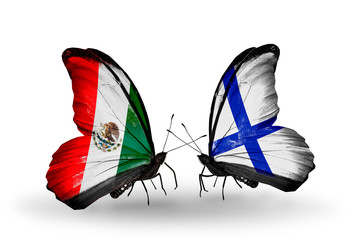 Two butterflies with flags Mexico and Finland