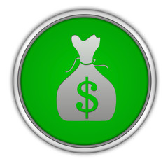 Dollar money bag circular icon on white background