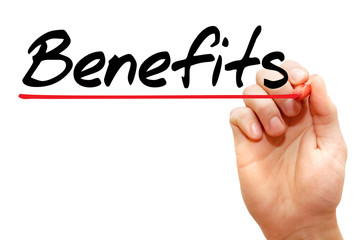 Hand writing Benefits with marker, business concept